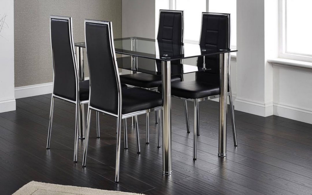 Andora Dining Set Clear Glass Black